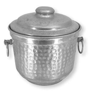 Vtg Hammered Aluminum Ice Bucket Italy MCM - 8" Retro Barware Serve Ware Dining